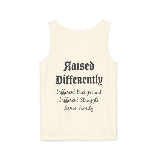 Raised Differently Background Struggle Family Logo Tank Top