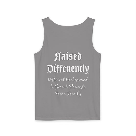 Raised Differently Background Struggle Family Logo Tank Top