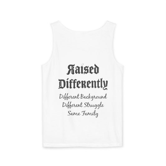 Raised Differently Background Struggle Family Logo Tank Top